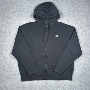Nike Hoodie Mens XL Black full zip side Swoosh Logo Sportswear Fleece